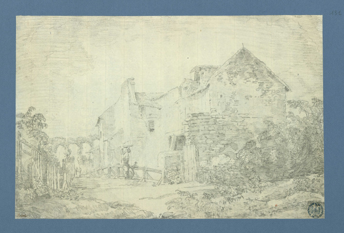 Bâtisse, avec deux personnages devant un puits , [France], [vers 1765]