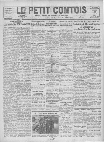 23/08/1927 - Le petit comtois [Texte imprimé] : journal républicain démocratique quotidien