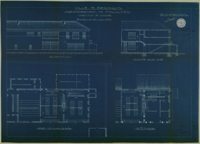 Agrandissement. Bibliothèque annexe, aménagement dans les combles du bâtiment rue Mégevand : délibération, devis, plans, correspondance (1924-1925). Laboratoire de chimie appliquée, aménagement : devis, avant métré, cahier des charges, plans, correspondance (1925-1930).