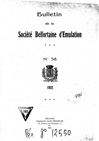 01/01/1922 - Bulletin de la Société belfortaine d'émulation [Texte imprimé]