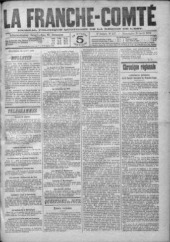 30/08/1891 - La Franche-Comté : journal politique de la région de l'Est
