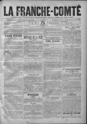 01/11/1888 - La Franche-Comté : journal politique de la région de l'Est