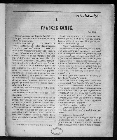 Le Colporteur franc-comtois [Texte imprimé] , Besançon : Turbergue : Union franc-comtoise, 1846-1847