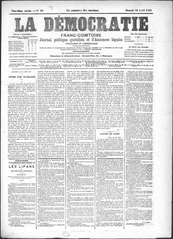 23/04/1881 - La Démocratie franc-comtoise : journal politique quotidien