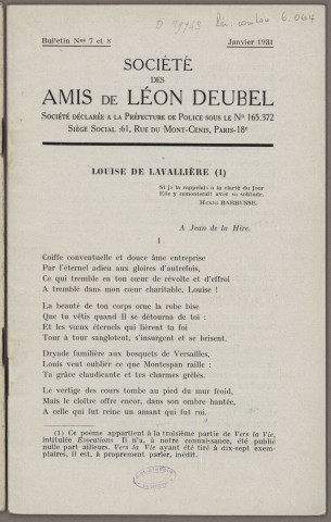 01/1931 - Bulletin / Société des amis de Léon Deubel