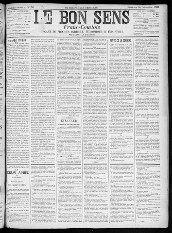 30/12/1888 - Organe du progrès agricole, économique et industriel, paraissant le dimanche [Texte imprimé] / . I