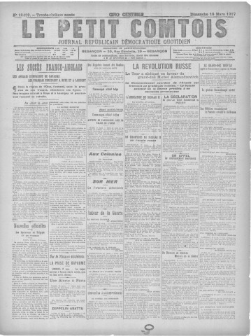 18/03/1917 - Le petit comtois [Texte imprimé] : journal républicain démocratique quotidien