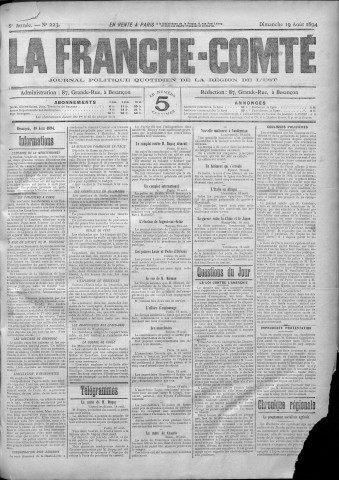 19/08/1894 - La Franche-Comté : journal politique de la région de l'Est