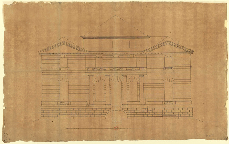 Hôtels Tassin de Villiers et Tassin de Moncourt, à Orléans. Elévation de la façade avec colonnes / Pierre-Adrien Pâris , [S.l.] : [P.-A. Pâris], [1791]