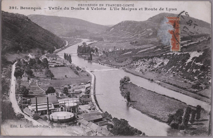 Besançon - Vallée du Doubs à Velotte. L'Ile de Malpas et Route de Lyon [image fixe] , Besançon : Edit. L. Gaillard-Prêtre - Besançon, 1912/1930