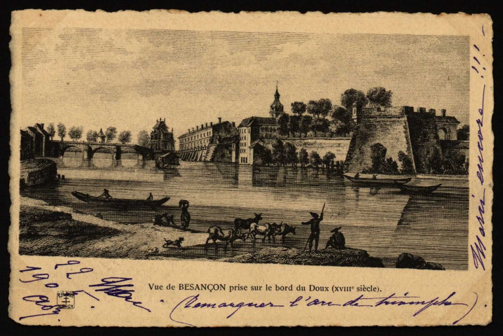Besançon - Vue de Besançon prise sur le bord du Doux (XVIII siècle). [image fixe] , Nancy : P. H. et Cie, 1897/1905