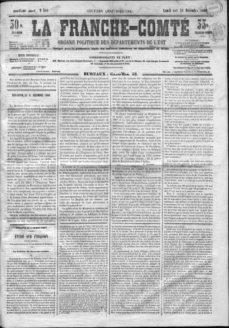 31/12/1860 - La Franche-Comté : organe politique des départements de l'Est