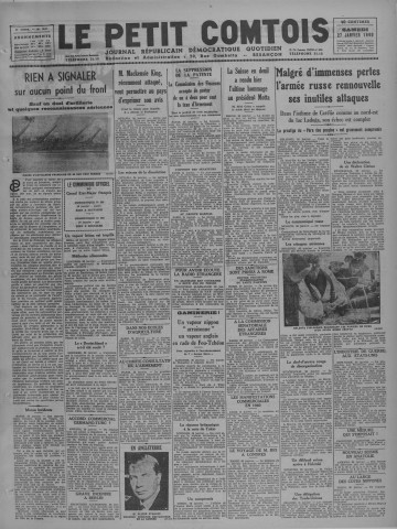 27/01/1940 - Le petit comtois [Texte imprimé] : journal républicain démocratique quotidien