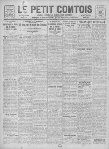 29/11/1929 - Le petit comtois [Texte imprimé] : journal républicain démocratique quotidien