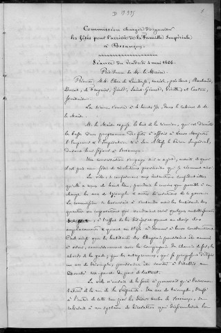 Ms 1841 - Procès-verbaux de la Commission chargée d'organiser les fêtes pour l'arrivée de la famille impériale à Besançon (mai 1866)