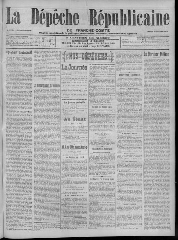 27/02/1912 - La Dépêche républicaine de Franche-Comté [Texte imprimé]
