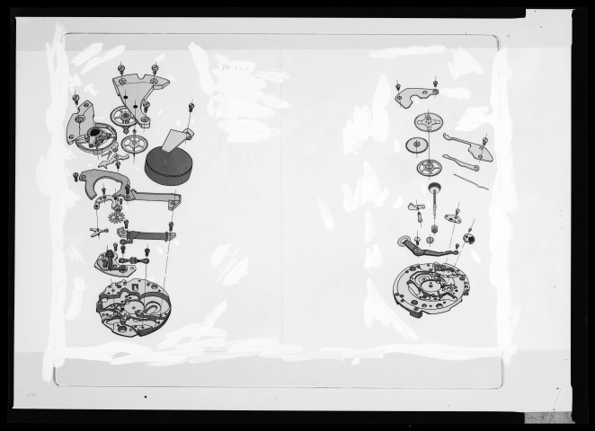 39MDT309 - Copies d'un éclaté de montre : négatif (noir et blanc).