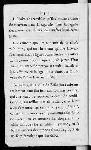 Extrait des délibérations des représentans de la commune de Besançon, du samedi 5 septembre 1789