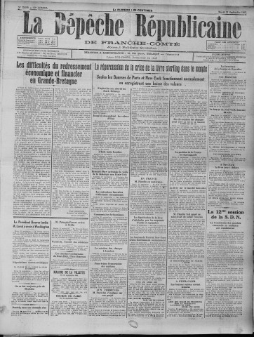 22/09/1931 - La Dépêche républicaine de Franche-Comté [Texte imprimé]