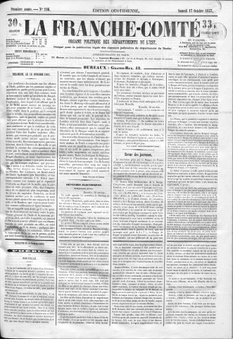 17/10/1857 - La Franche-Comté : organe politique des départements de l'Est