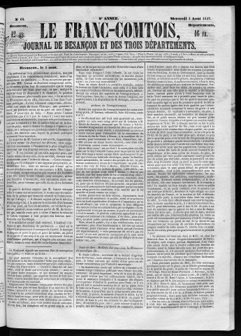 04/08/1847 - Le Franc-comtois - Journal de Besançon et des trois départements