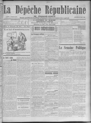 30/08/1908 - La Dépêche républicaine de Franche-Comté [Texte imprimé]