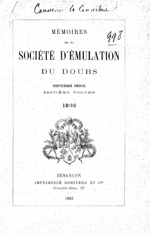 01/01/1902 - Mémoires de la Société d'émulation du Doubs [Texte imprimé]