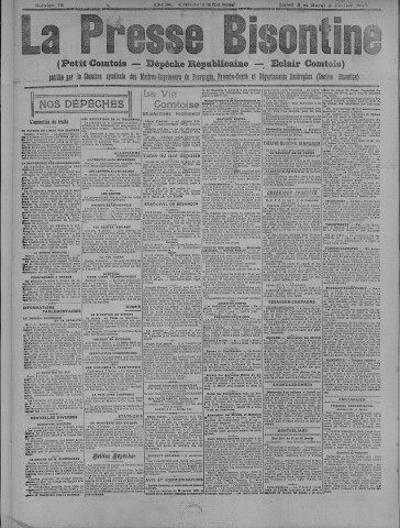 02/02/1920 - La Dépêche républicaine de Franche-Comté [Texte imprimé]