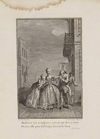 [Gravure pour l'acte I scène 3 de "L'Honnête criminel" de Fenouillot de Falbaire] [estampe] / H. Gravelot del. N. de Launay sculp. 1767 , [Paris : s.n.], 1767