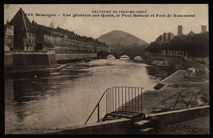 Besançon. Vue générale des Quais, Pont Battant et Fort de Rosemont [image fixe] , Besançon : L. Gaillard-Prêtre, 1912/1918