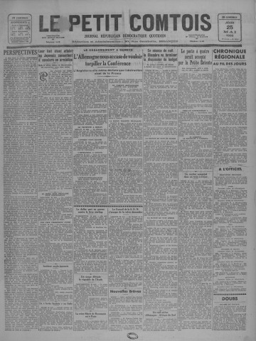 25/05/1933 - Le petit comtois [Texte imprimé] : journal républicain démocratique quotidien