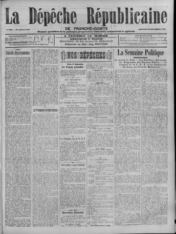 22/09/1912 - La Dépêche républicaine de Franche-Comté [Texte imprimé]