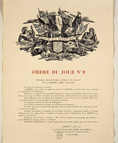 Ordre du jour n° 9 de J. de Lattre, affiche