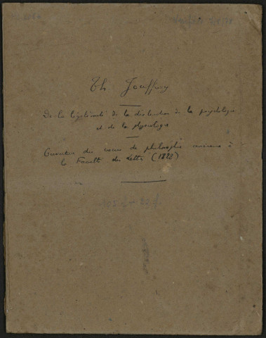 Ms 2086 - Théodore Jouffroy. Ecrits philosophiques.