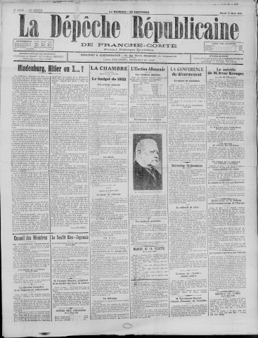 15/03/1932 - La Dépêche républicaine de Franche-Comté [Texte imprimé]