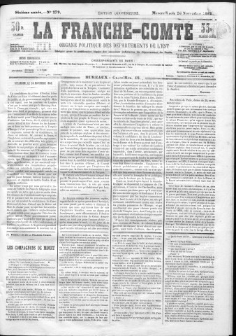 26/11/1862 - La Franche-Comté : organe politique des départements de l'Est