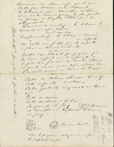Notes manuscrites pour l'organisation des régates de juillet 1906 ; par Emile Jacquemin.