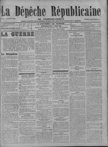 18/09/1914 - La Dépêche républicaine de Franche-Comté [Texte imprimé]
