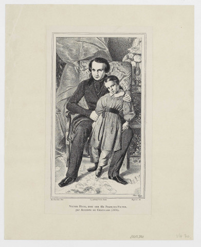 Victor Hugo, avec son fils François-Victor [image fixe] / Auguste de Chatillon , Paris : Imp. d'Aubert et de Junca :, 1885