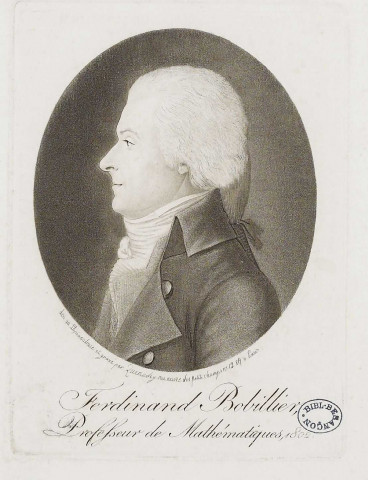 Ferdinand Bobillier professeur de Mathématiques 1802 / dessiné au physionotrace et gravé par Quénédey, rue neuve des petits champs n°12 84 à Paris , Paris, 1802
