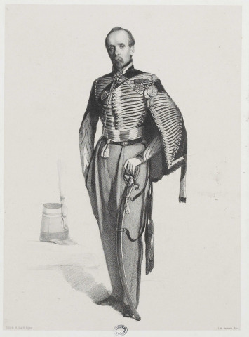 Clère, Pierre-Gaspard, Colonel du 5e Régiment de Hussards [image fixe] / Lith. Bertauts, Paris ; Cisnéros del. d'après Gigoux 1800/1899