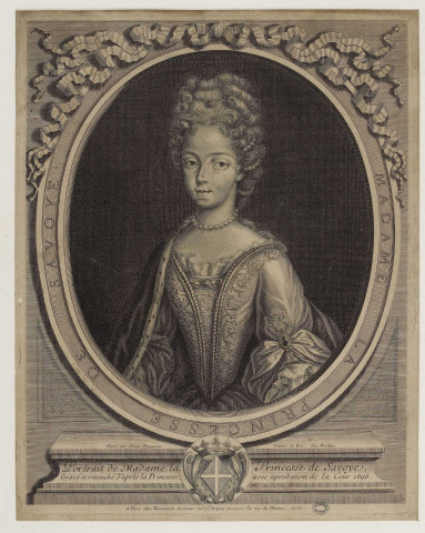 Portrait de Madame la Princesse de Savoye / Gravé par Simon Thomassin Graveur du Roi Avec Privilege, A Paris chez Thomassin Graveur rue St Jascques vis-à-vis la rue du Plastre..- A Paris : Simon Thomassin