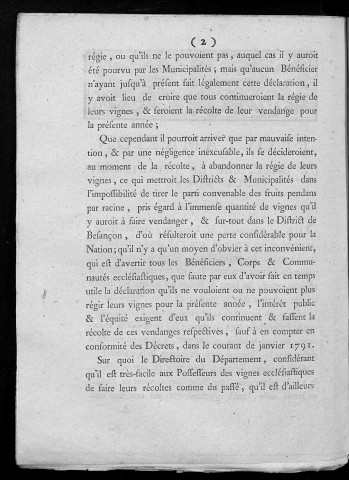 Proclamation du Directoire du Département du Doubs du 4 Septembre 1790