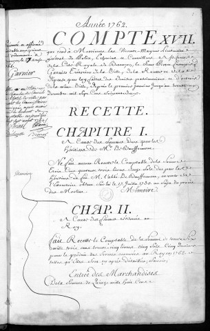 Comptes de la Ville de Besançon, recettes et dépenses, Compte de Pierre François Garnier (1762)