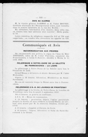21/08/1952 - La Semaine religieuse du diocèse de Saint-Claude [Texte imprimé]