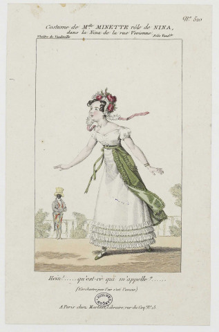 Costume de Melle Minette rôle de Nina [image fixe] , Paris : chez Martinet, Libraire, rue du Coq, N° 15, 1821