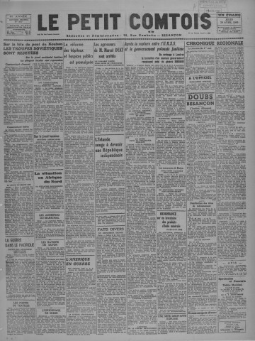 29/04/1943 - Le petit comtois [Texte imprimé] : journal républicain démocratique quotidien