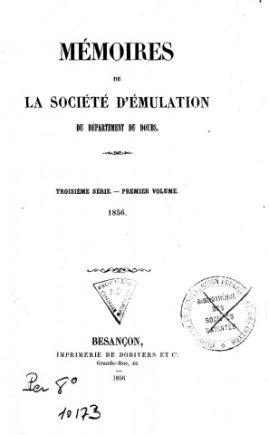 01/01/1856 - Mémoires de la Société d'émulation du Doubs [Texte imprimé]