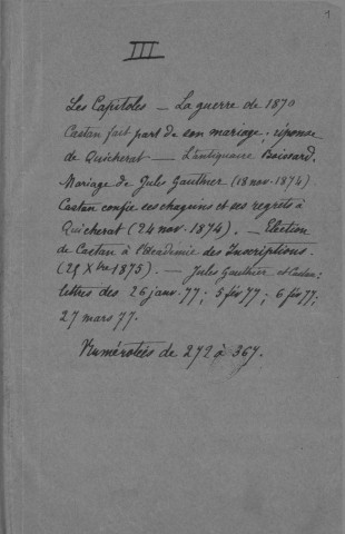 Ms 1863 - Tome IV. Lettres adressées par Auguste Castan à Jules Quicherat et réponses de Quicherat (1855-1882)