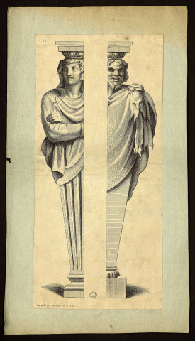 [Cariatide et atlante ] [estampe] / Audran ex. C.P.R.  ; Raphael in. , [S.l.] : [s.n.], [1640-1703]